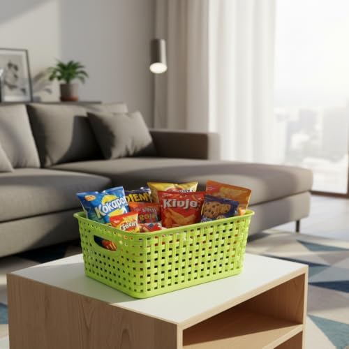 Plastic Storage Woven Basket Bins, 6 Packs