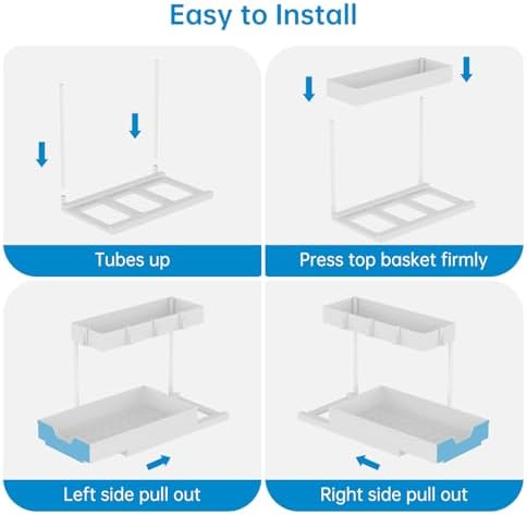 NATURE'S SOURCE 2-Tier Under Sink Organizers and Storage 2 Pack Sliding L-shape Under Cabinet Organizers For Narrow Space Multi-purpose Sink Organizer for Bathroom Kitchen Drawer(White 2 Pack)