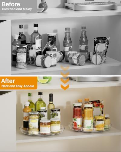 LAMU 4 Pack Lazy Susan Organizer 9 inch Lazy Susan Turntable for Cabinet, Rotating Spice Organization for Cabinet, Kitchen, Table Top, Countertop, Pantry Fridge Organizers and Storage, Clear