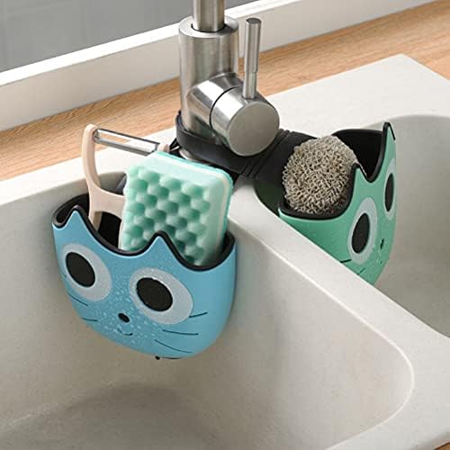 LuckyBamboo Sink Sponge Holder Hanging, Cute Gadgets Basket with Buckle for Kitchen, Bathroom, Workplace Organizer (Bule+Pink 2Pack)