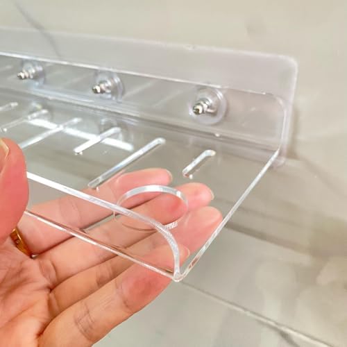 Corner Shower Caddy Shelf Rack 2 Tier Adhesive Shower Organizer Essentials - No Drilling Acrylic Bathroom Storage Rack with Hooks No Drilling Shelves (12"x4" 2 Tier Clear)