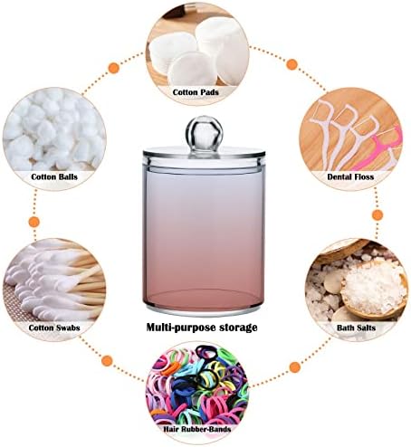 DOMIKING Pink Gradient 2 Pack Cotton Swab Holder Dispenser Plastic Jar Bathroom Storage Canister Acrylic Containers for Cotton Ball Floss Picks Hair Clips