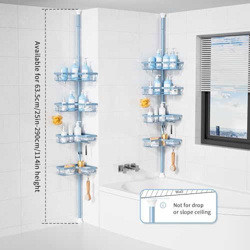 KEGII Shower Caddy Tension Pole, L-Shaped Corner Bathroom Organizer, Blue