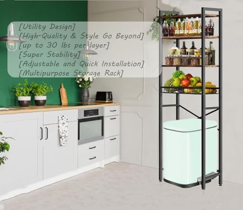 Over The Toilet Storage Rack, 4 Tier Freestanding Space Saver Bathroom Shelf, Adjustable Bathroom Stand Organizer with Paper Holder and 3 Removable Hooks