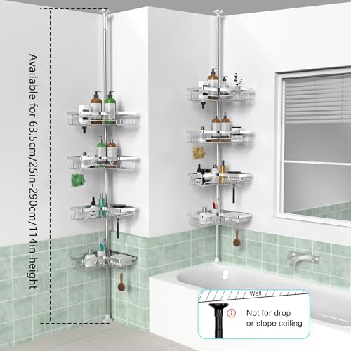 KEGII SUS304 Corner Shower Organizer, Tension Pole Bathtub Caddy, Silver