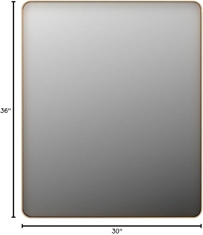 LOAAO 30"X36" Gold Bathroom Mirror | Rounded Rectangle, Brushed Gold Frame, Wall-Mounted, Anti-Rust, Tempered Glass, Hangs Horizontally or Vertically