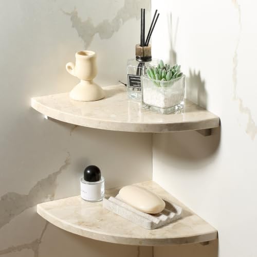 Koville Botticino Yellow Marble Corner Shower Caddies Shelves for Bathroom