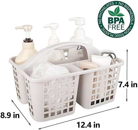 Portable Shower Caddy Basket Plastic Storage Basket with Divided Light Grey