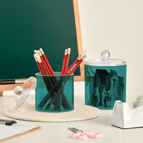 Gredecor Teal Apothecary Jars with Lids for Bathroom & Kitchen Organization Containers Acrylic Plastic Organizers Great for Q-Tip Cotton Swabs, Jewelry, Food & Candy Storage, Set of 2 Sizes