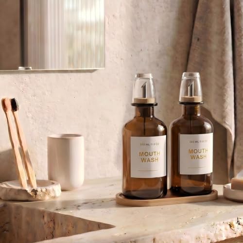 11.8OZ Glass Mouthwash Dispenser, Set of 2, Amber