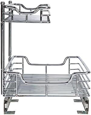 Household Essentials Glidez 2‑Tier Large Multipurpose Chrome‑Plated Steel Pull‑Out/Slide‑Out Under Sink Organizer, Chrome Finish