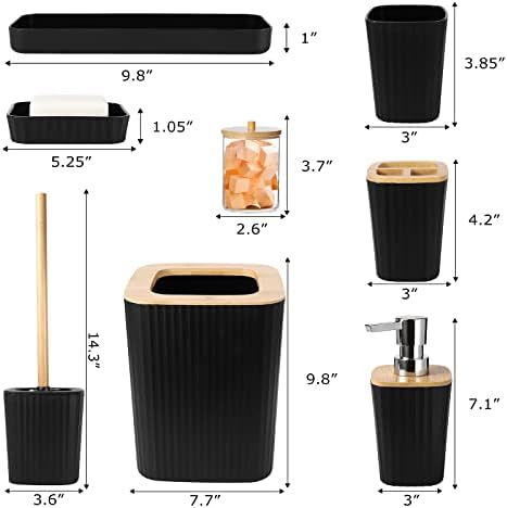 XLHOMO Black Bathroom Accessories Set, 9PCS Bathroom Accessory Set with Trash Can,Tray,Soap Dispenser,Toothbrush Holder,Toothbrush Cup,Soap Dish,Toilet Brush and Q-tip Holders for Housewarming