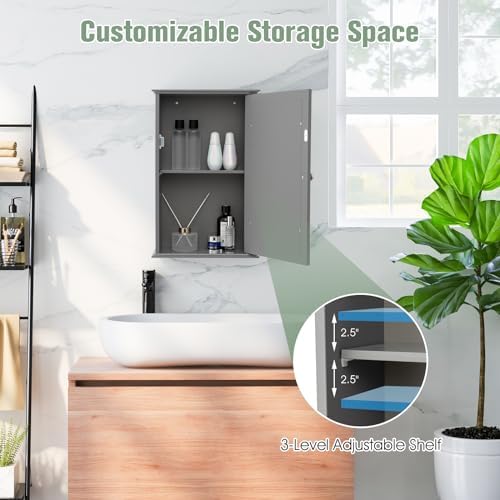 LOKO Bathroom Medicine Cabinet, Wall Mounted Storage Cabinet (Grey)