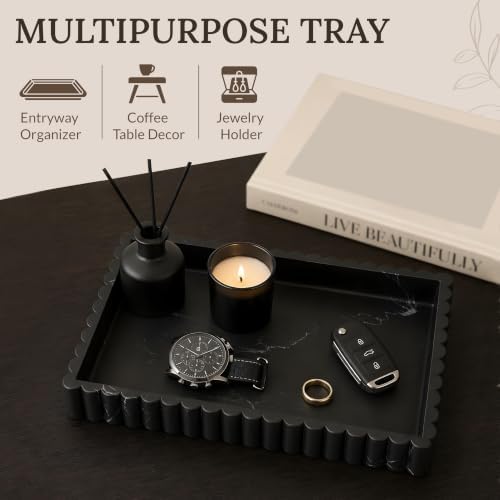 12" Black Resin Decorative Tray, Home Decor for Coffee Table