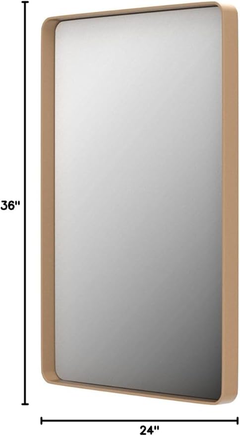 LOAAO 24"X36" Gold Bathroom Mirror | Rounded Rectangle, Brushed Gold Frame, Wall-Mounted, Anti-Rust, Hangs Horizontally or Vertically