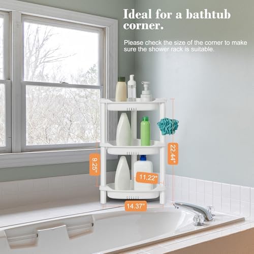 ELYKEN Corner Shower Caddy Standing, 3 Tier Plastic Shower Organizer, White