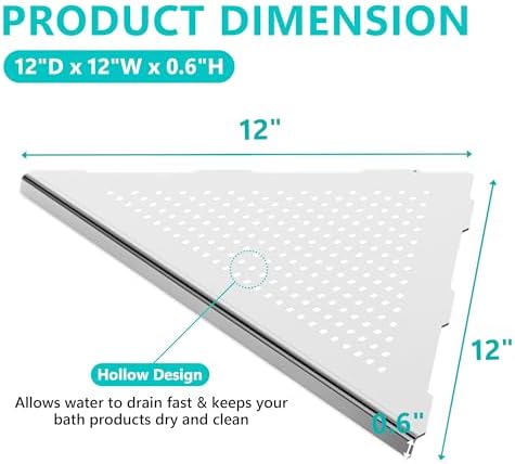 Qeke Corner Shower Shelves, 12” Recessed Tile Shower Shelf Brushed, 2 Pack