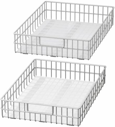 Pull out Cabinet Organizer, Stainless Steel 2-Pack (20.1"W x 21"D) Full-Extension Slide out Drawer, Adhesive Roll out Can Spice Storage Basket Shelf Rack for Pantry, Kitchen, Bathroom, Home Closet