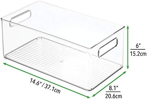 mDesign Plastic Bathroom Storage Container Bins w/ Handles - Closet, Cabinet, Vanity, Cupboard Shelf Organization, Hair Tools Accessory Organizer - Ligne Collection; Clear, 14.6x8.1x6 (Pack of 4)