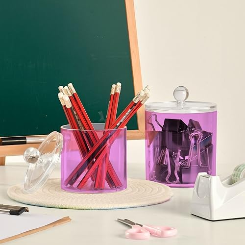 Gredecor Violet Apothecary Jars with Lids for Bathroom & Kitchen Organization Containers Acrylic Plastic Organizers Great for Q-Tip Cotton Swabs, Jewelry, Food & Candy Storage, Set of 2 Sizes