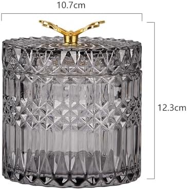 Glass Jewelry Jar with Lid, Cotton Swab Qtips Holder Dispenser Glass Candy Buffet Jar Small Glass Storage Jar Cute Butterfly Lids,Black,Big