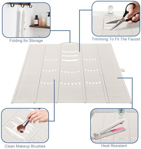 Mofason Large Bathroom Sink Makeup Mat - Foldable Sink Top Cover Pearl
