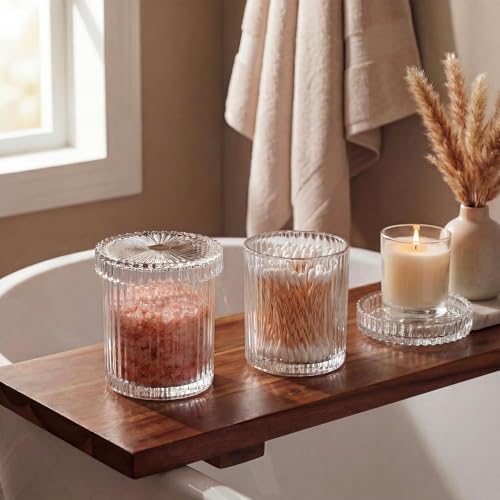 rejomiik 2 Pack Thick Glass Qtip Holder Apothecary Jars with Lids, Clear