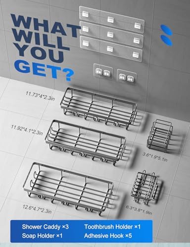 GVY Shower Caddy 5 Pack, Adhesive Shower Organizer Bathroom Shelves,Rustproof Bathroom Organizers and Storage for Home Decor, No Drilling Shower Shelves for Apartment Essentials