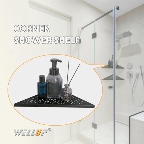 WELLUP Shower Corner Shelf 2 Pack,10" Shower Shelf for Tiled Wall Black