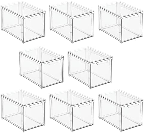 mDesign Plastic Stackable Bathroom Storage with Pull Out Bin Organizer Drawer for Cabinet, Vanity, Shelf, Cupboard, Cabinet, or Closet Organization - Lumiere Collection - 8 Pack - Clear