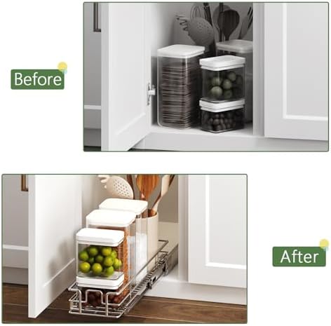 Pull Out Cabinet Organizer 7½" W x 21½" D, Heavy Duty Cabinet Pull Out Shelves, Slide Out Drawers Organization for Kitchen Cabinets Bathroom