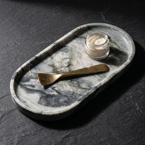 YKAJO Shangri-la Green Oval Marble Tray, 11.8x5.9 Vanity Perfume Organizer