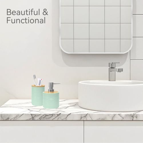 2 PCS Bathroom Accessories Set, Green Soap Dispenser and Toothbrush Holder