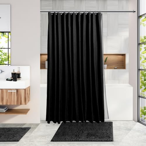 Clara Clark Black Bathroom Set, Bathroom Sets with Shower Curtain and Rugs