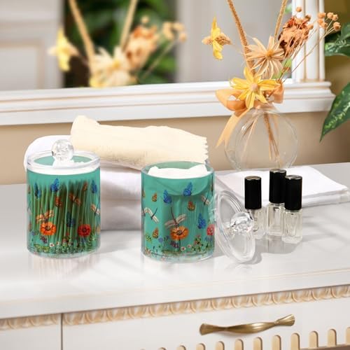 MNSRUU 4 Pack Qtip Holder Dispenser Colorful Dragonfly Bathroom Storage Canister Cotton Ball Holder Bathroom Containers for Cotton Swabs/Pads/Floss