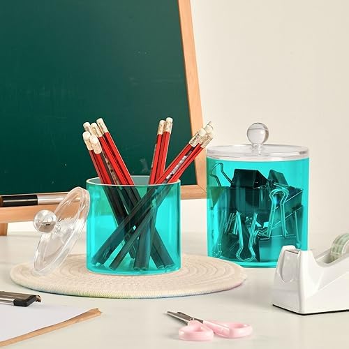 Gredecor Cyan Apothecary Jars with Lids for Bathroom & Kitchen Organization Containers Acrylic Plastic Organizers Great for Q-Tip Cotton Swabs, Jewelry, Food & Candy Storage, Set of 2 Sizes