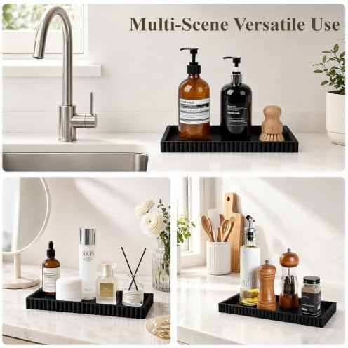 Silicone Bathroom Tray Vanity Tray Kitchen Counter Decor, Large, Black