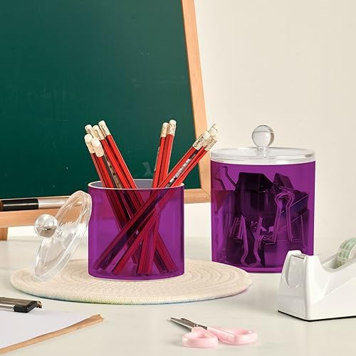 Gredecor Purple Apothecary Jars with Lids for Bathroom & Kitchen Organization Containers Acrylic Plastic Organizers Great for Q-Tip Cotton Swabs, Jewelry, Food & Candy Storage, Set of 2 Sizes