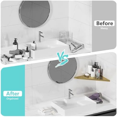 Qeke Corner Shower Shelves, 12” Recessed Tile Shower Shelf Golden, 1 Pack