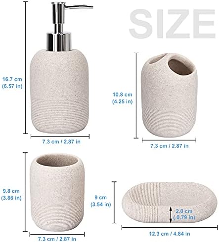 L'ARL GMVOI Bathroom Accessory Set,4 Piece Bathroom Decor Accessories Sets with Lotion Soap Dispenser,Toothbrush Holder,Bathroom Tumbler,Soap Dish for Bathroom Vanity Countertop Accessories,Beige