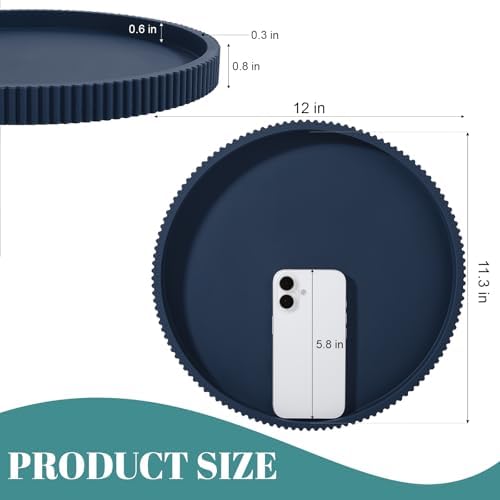 Silicone Bathroom Tray Round Perfume Tray Coffee Table Decor, 12" Dark Blue