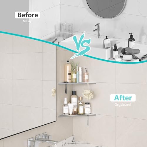 Qeke 10" Corner Shower Shelf, 2 Pack Tile Corner Shelves, Brushed Nickel