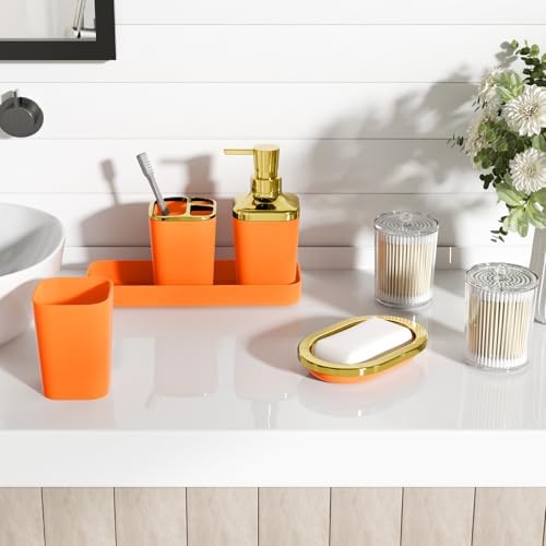 XLHOMO Orange Bathroom Set, Bathroom Sets with Shower Curtain and Rugs