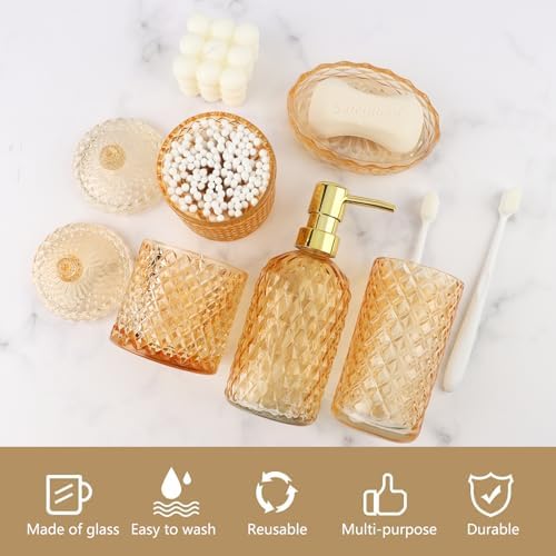 5Pcs Clear Gold Bathroom Accessories Set,Glass Bathroom Accessory Set