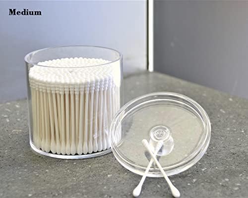 Qtip Holder Storage Organizer Set, 4 Pcs Clear Plastic Apothecary Jar with Lid, Bathroom Organizer Canister for Cotton Ball, Cotton Swab, Cotton Round Pads, Floss, Bath Bombs, Spa Salts, Powder Puffs
