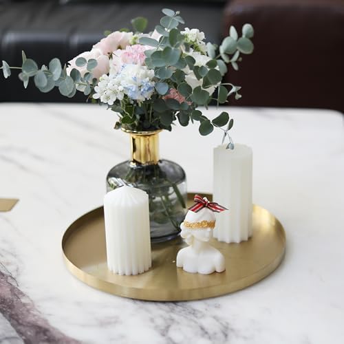 IVAILEX Gold Stainless Steel Round Jewelry and Make up Organiser/Candle Plate Decorative Tray (12.6 inches)