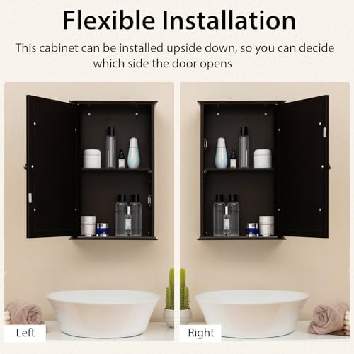 Tangkula Bathroom Medicine Cabinet with Mirror, Wall Mounted Single Mirror Door Storage Cabinet w/Adjustable Shelf, Wall Cabinet w/Reversible Door for Bathroom Living Room Hallway (Brown)