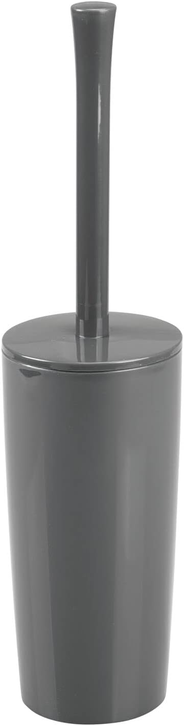 mDesign Slim Plastic Toilet Bowl Brush and Holder Set, Modern Compact Storage Organizer Cleaner Scrubber for Toilet - Heavy Duty Cleaning Plunger for Bathroom, Aura Collection - Charcoal Gray