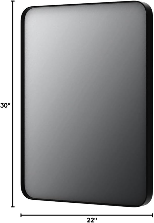 LOAAO 22X30 Inch Black Bathroom Mirror Metal Framed | Rounded Rectangle, Matte Black Bathroom Vanity Mirror, Anti-Rust, Hangs Horizontally or Vertically