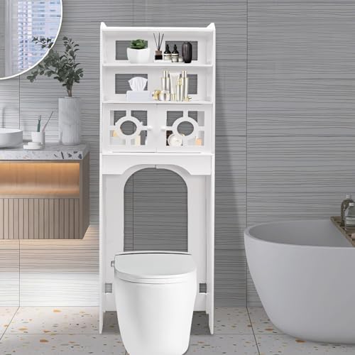 4 Tier Toilet Cabinet, Over The Toilet Storage Cabinet, Organizer, Shelf Organizer Freestanding Bathroom Space-Saving Storage Cabinet for Bathroom, Laundry
